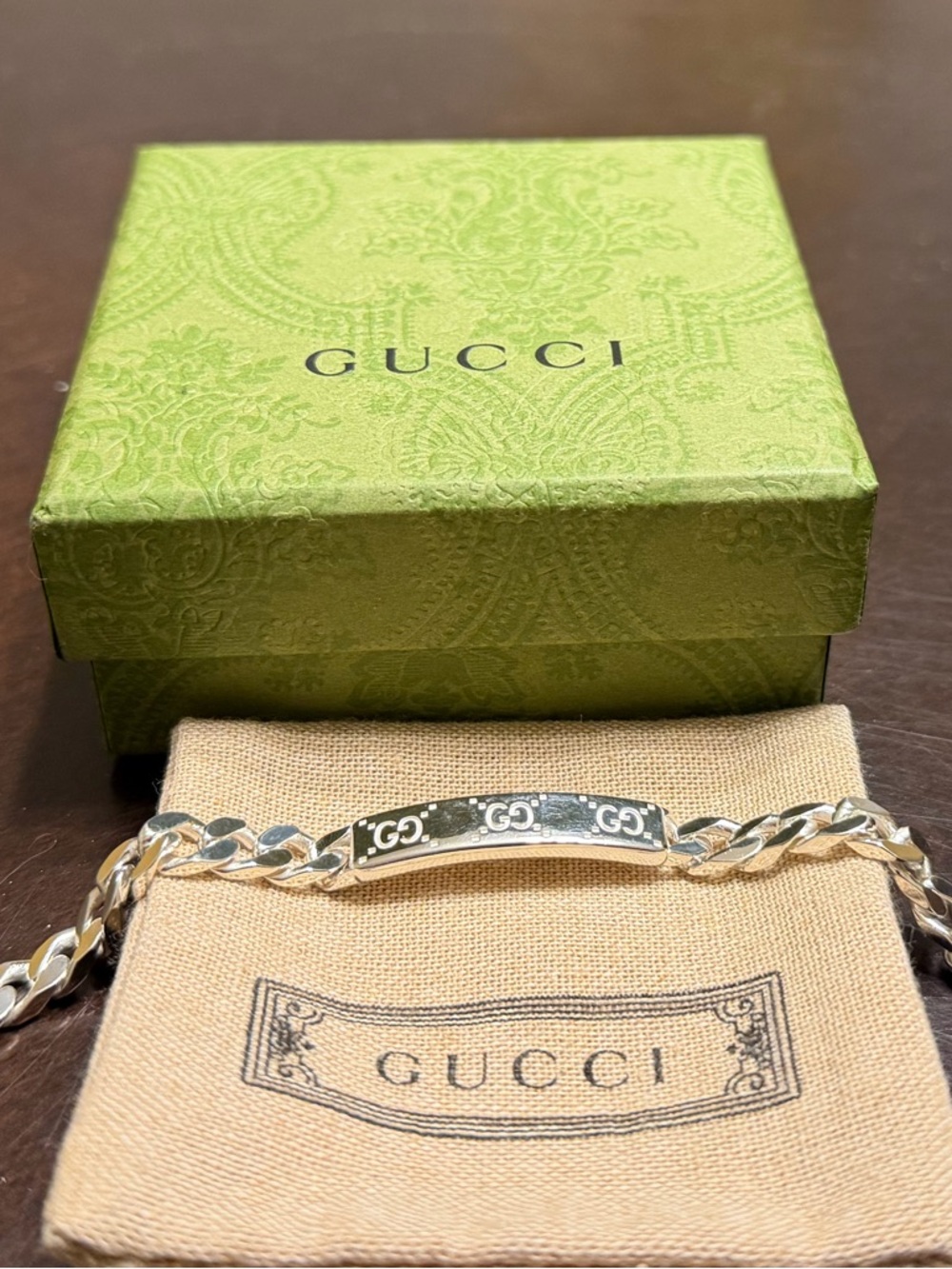 New Authentic Gucci GG Supreme Logo Siver Bracelet - Picture 3 of 13